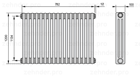 Схема (чертеж) Радиатор Zehnder Charleston 3120/17 №1270 Белый глянцевый RAL 9016